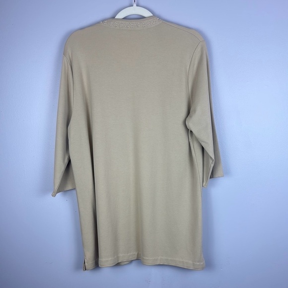 Lands' End 100% Cotton Cream 3/4 Sleeve Top with Beaded Details Size 14-16 - Picture 12 of 13